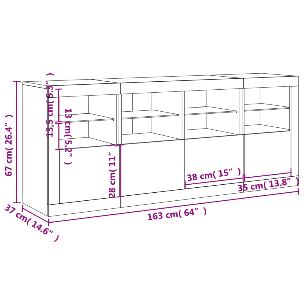 vidaXL Aparador con luces LED blanco 163x37x67 cm