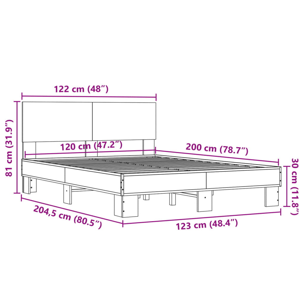 vidaXL Estructura cama madera ingeniería metal roble Sonoma 120x200 cm