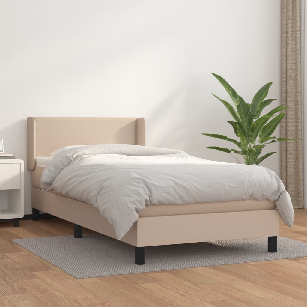 vidaXL Cama box spring con colchón cuero sintético capuchino 100x200cm