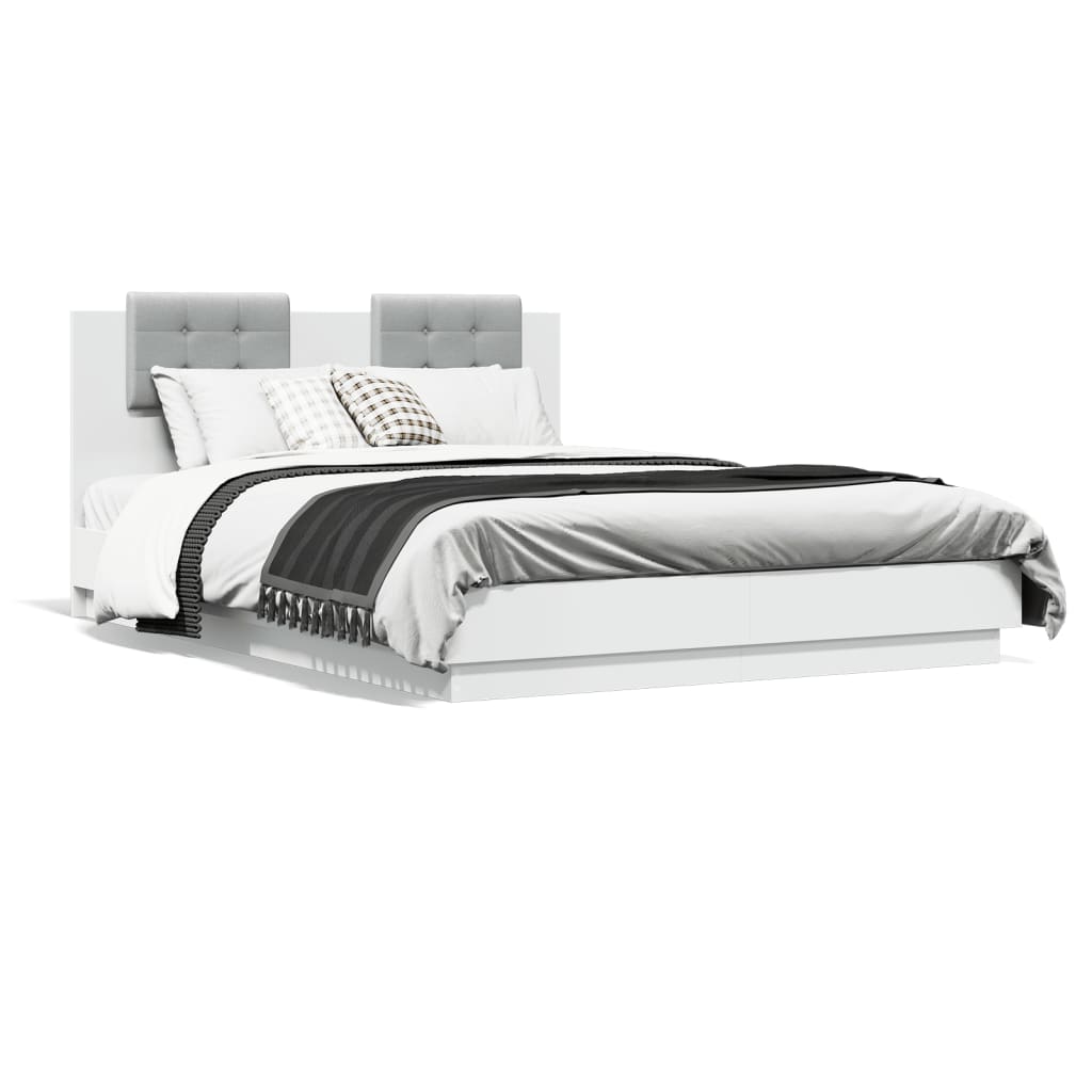 vidaXL Estructura de cama con cabecero y luces LED blanco 150x200 cm