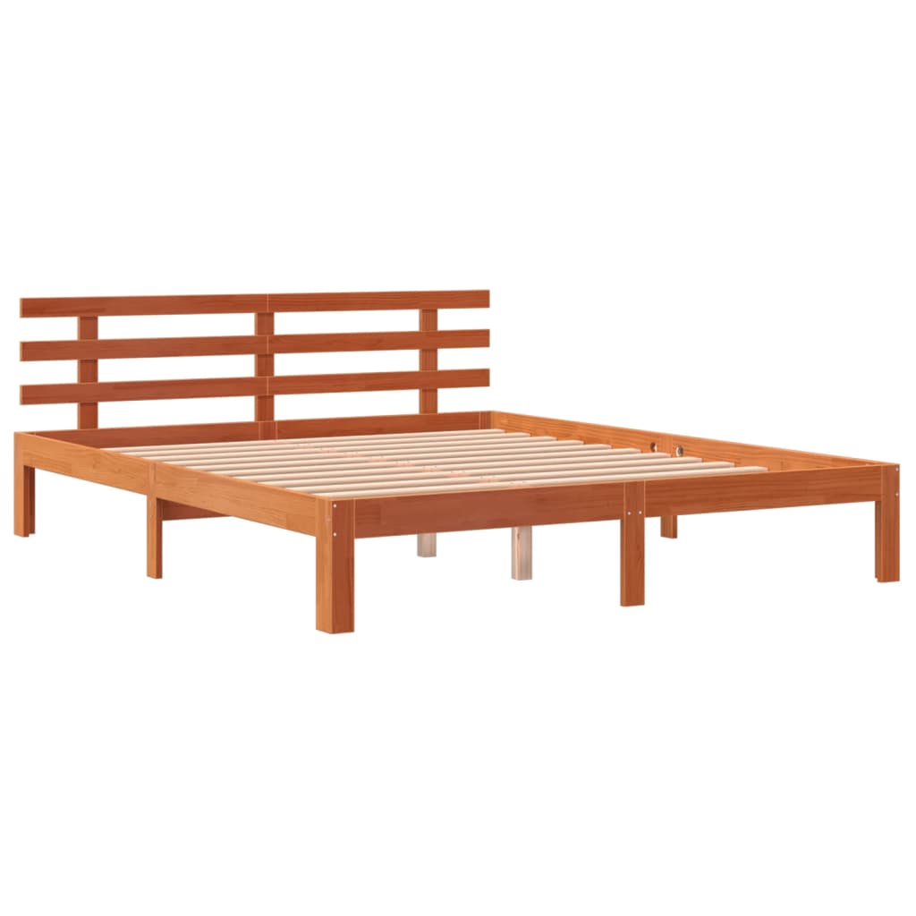 vidaXL Cama sin colchón madera maciza de pino marrón cera 160x200 cm