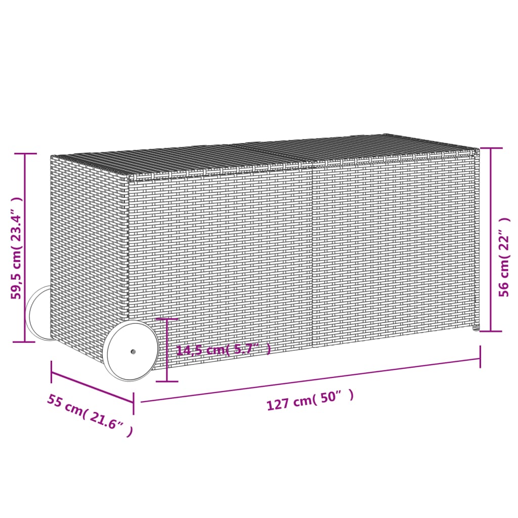 vidaXL Caja de almacenaje jardín con ruedas ratán PE beige mezcla 283L