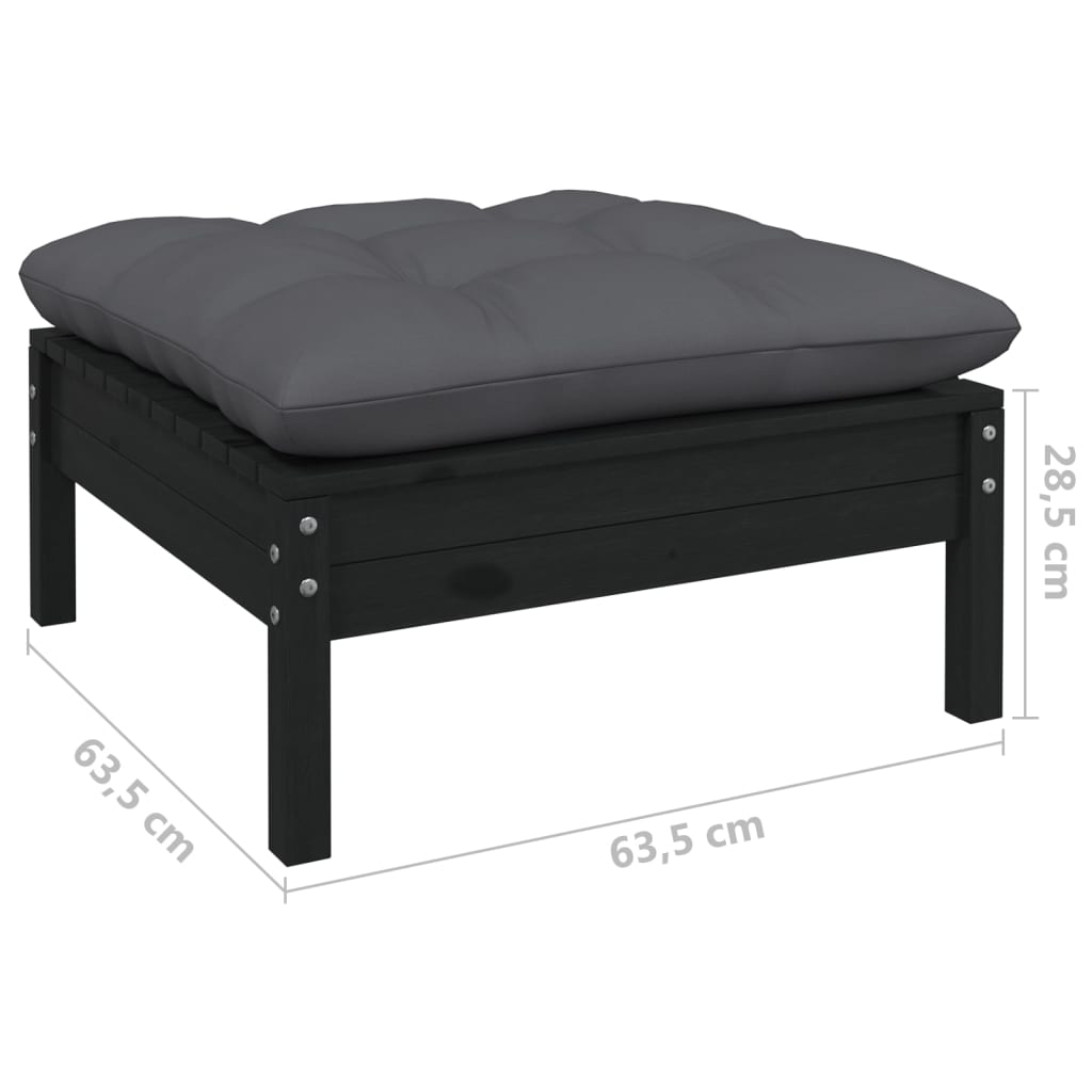 vidaXL Muebles de jardín 11 pzas con cojines negro madera maciza pino