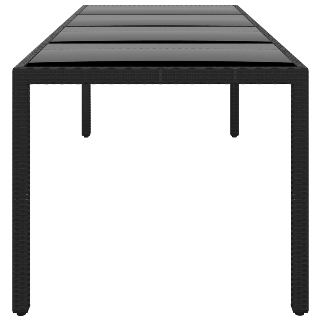 vidaXL Mesa jardín vidrio templado ratán sintético negro 250x100x75 cm