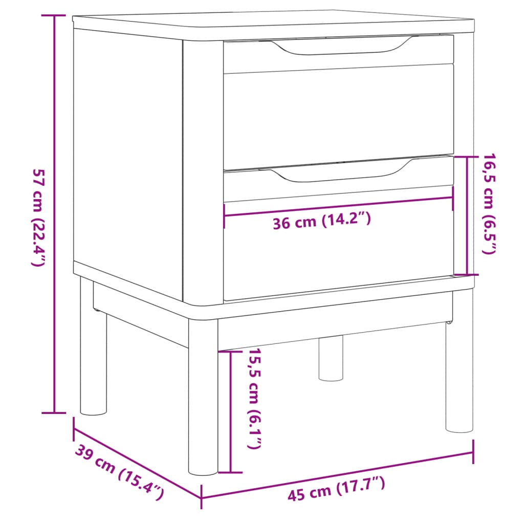 vidaXL Mesita de noche FLORO madera maciza de pino blanco 45x39x57 cm