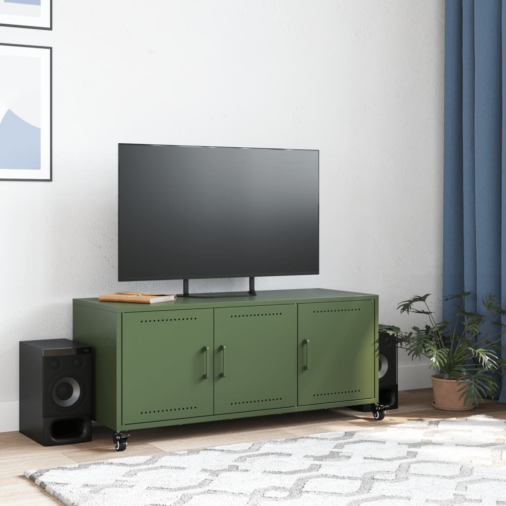 vidaXL Mueble de TV de acero verde oliva 100,5x39x43,5 cm