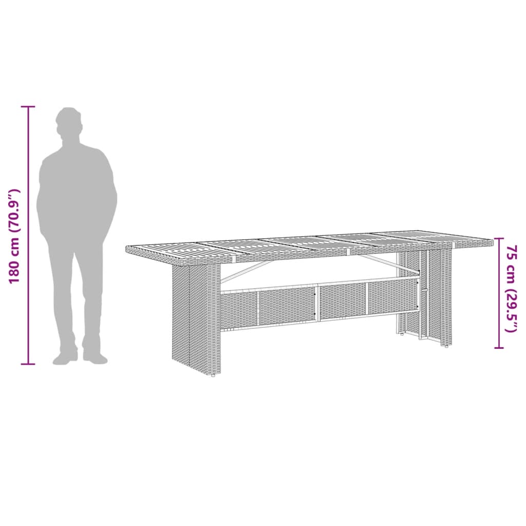 vidaXL Mesa de jardín superficie de vidrio ratán PE gris 240x90x75 cm