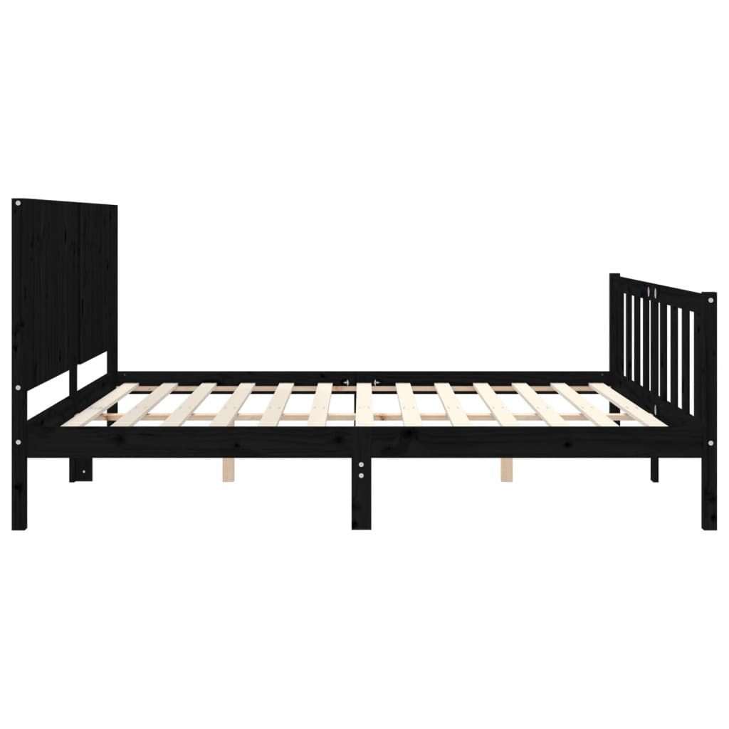 vidaXL Estructura cama de matrimonio con cabecero madera maciza negro