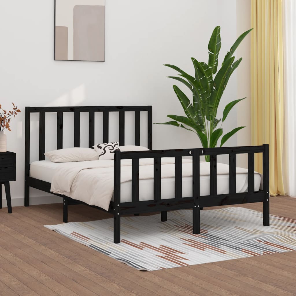 vidaXL Estructura de cama doble madera maciza negra 135x190 cm