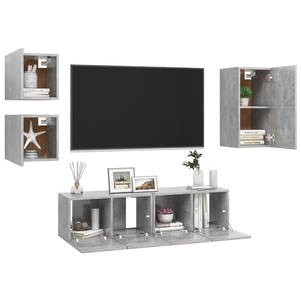 vidaXL Set de muebles de salón 5 pzas madera ingeniería gris hormigón