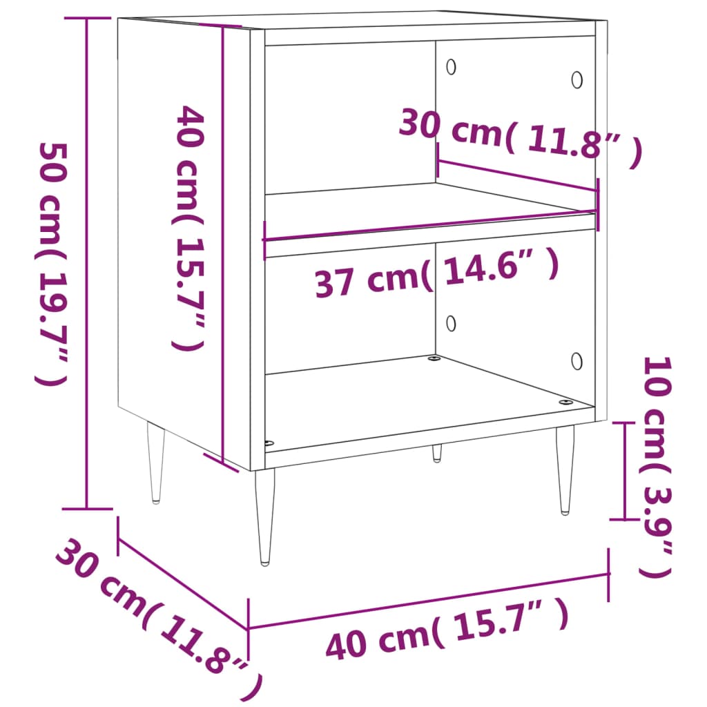 vidaXL Mesitas noche 2 uds madera ingeniería roble Sonoma 40x30x50 cm