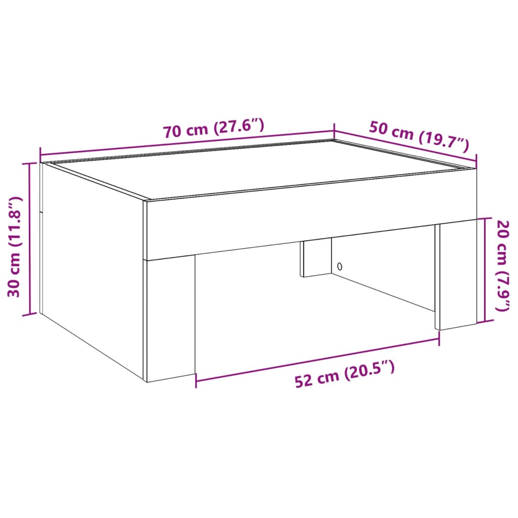 vidaXL Mesa de centro con Infinity LED gris hormigón 70x50x30 cm