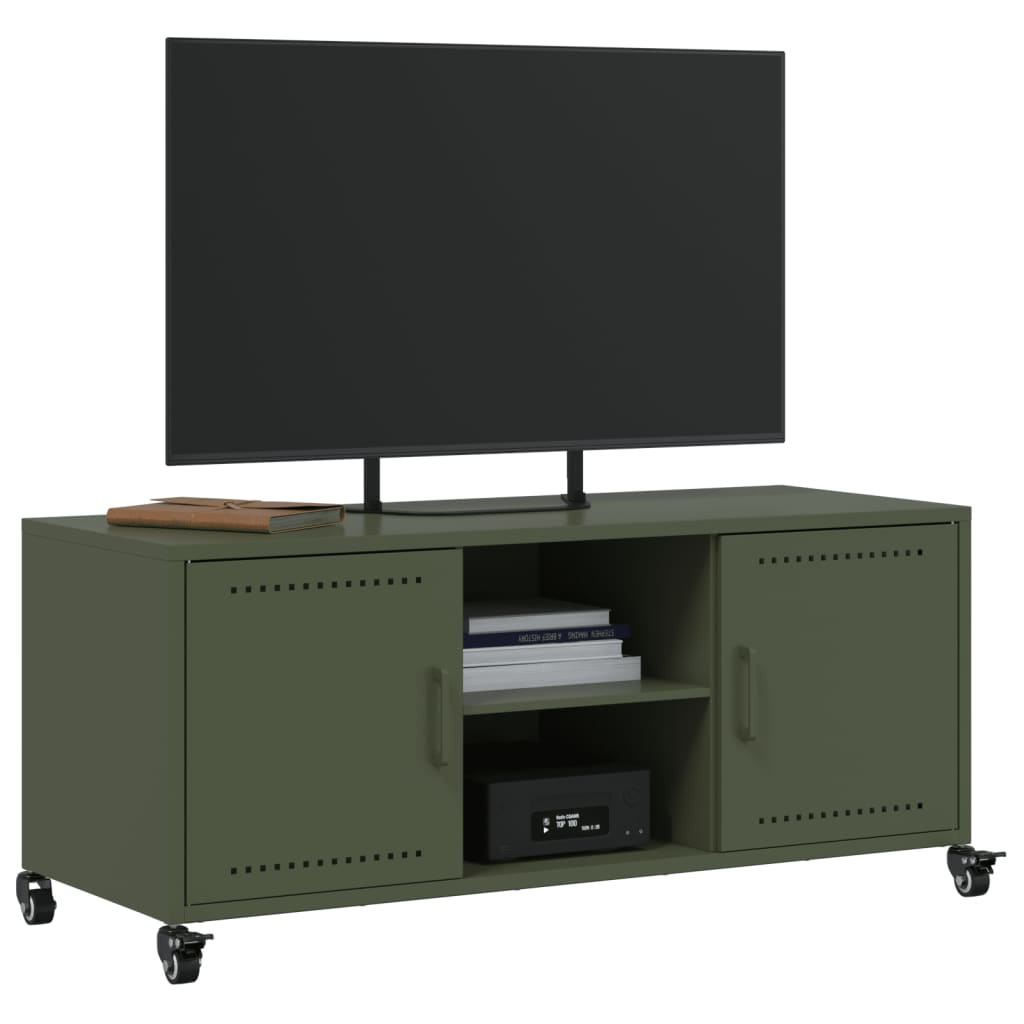 vidaXL Mueble de TV de acero verde oliva 100,5x39x43,5 cm