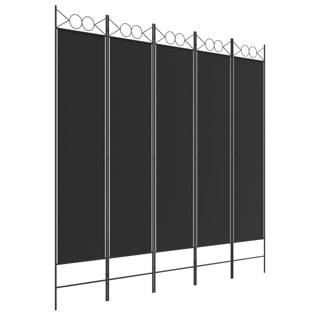 vidaXL Biombo divisor de 5 paneles de tela negro 200x200 cm