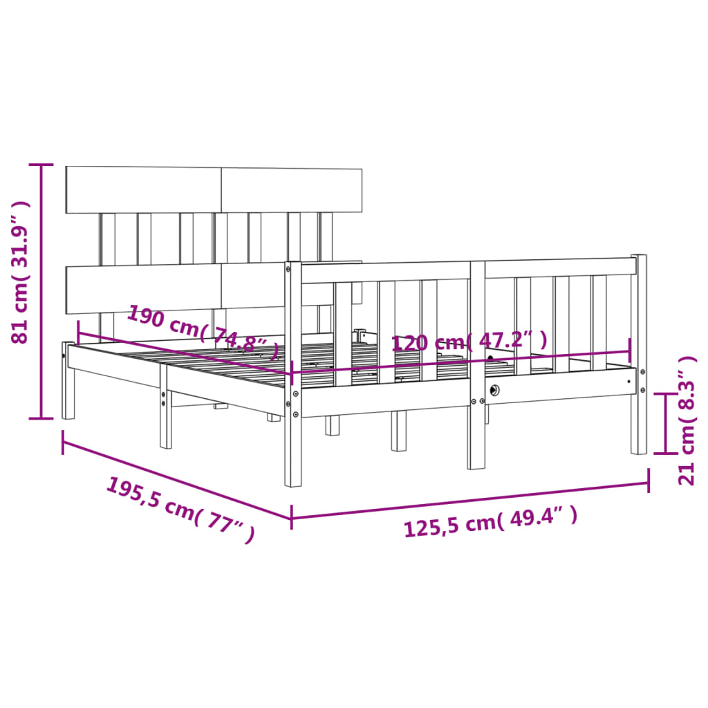 vidaXL Estructura cama de matrimonio con cabecero madera maciza negra