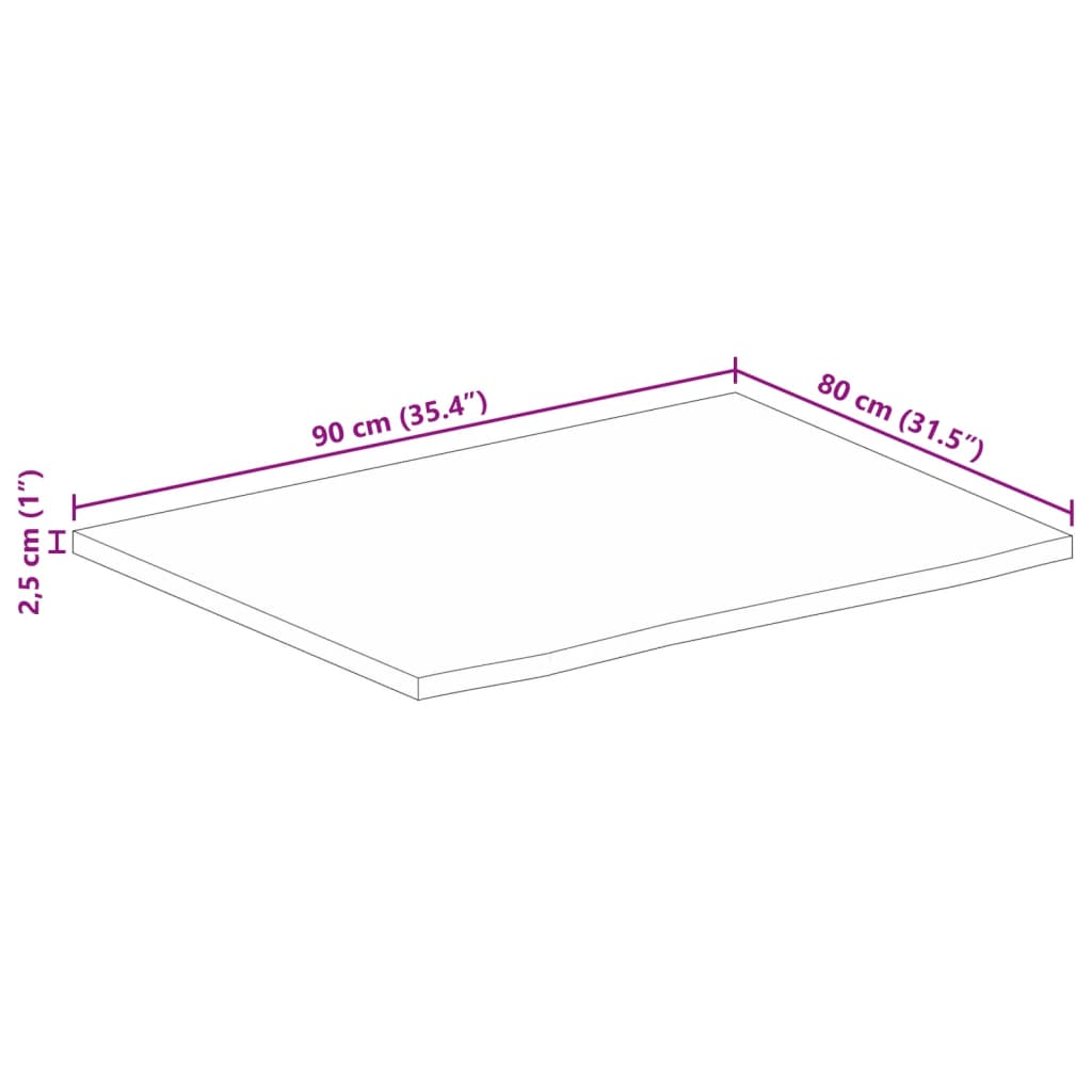 vidaXL Tablero de mesa borde natural madera maciza mango 90x80x2,5 cm