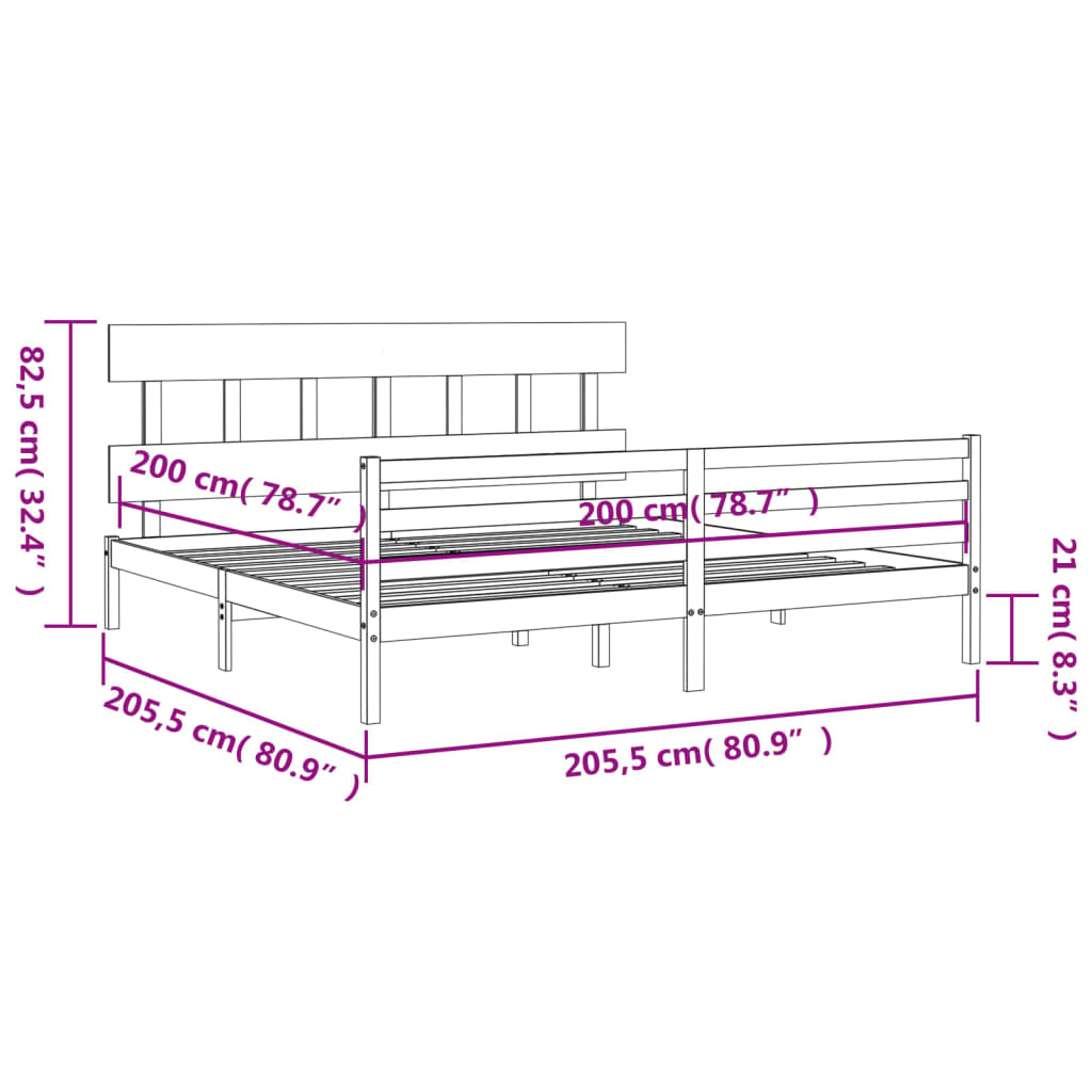 vidaXL Estructura de cama con cabecero madera maciza 200x200 cm