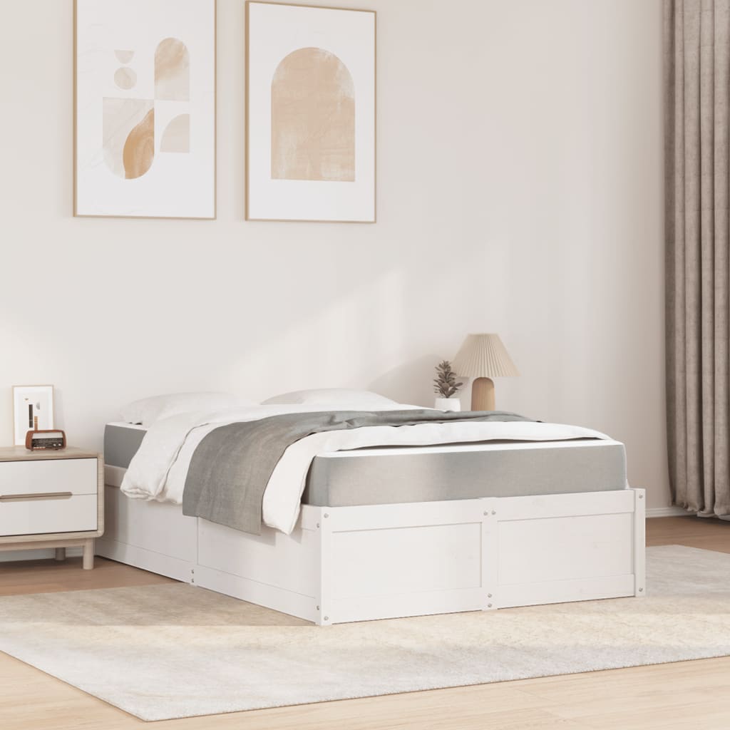 vidaXL Cama con colchón madera maciza de pino blanco 120x200 cm