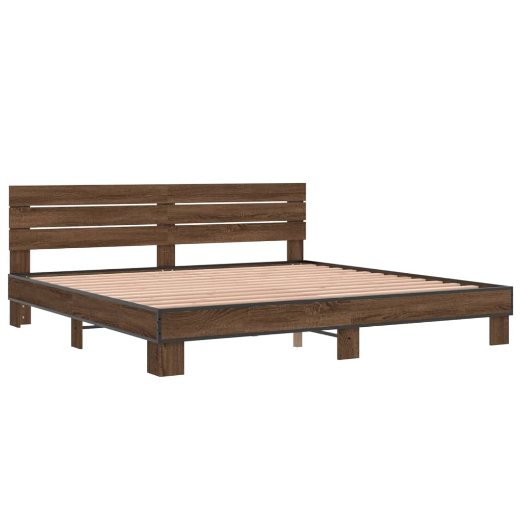 vidaXL Estructura cama madera ingeniería metal marrón roble 180x200 cm