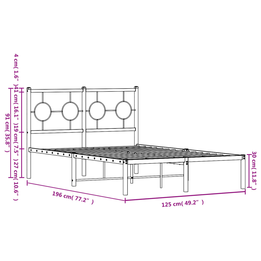 vidaXL Estructura cama sin colchón con cabecero metal negro 120x190 cm