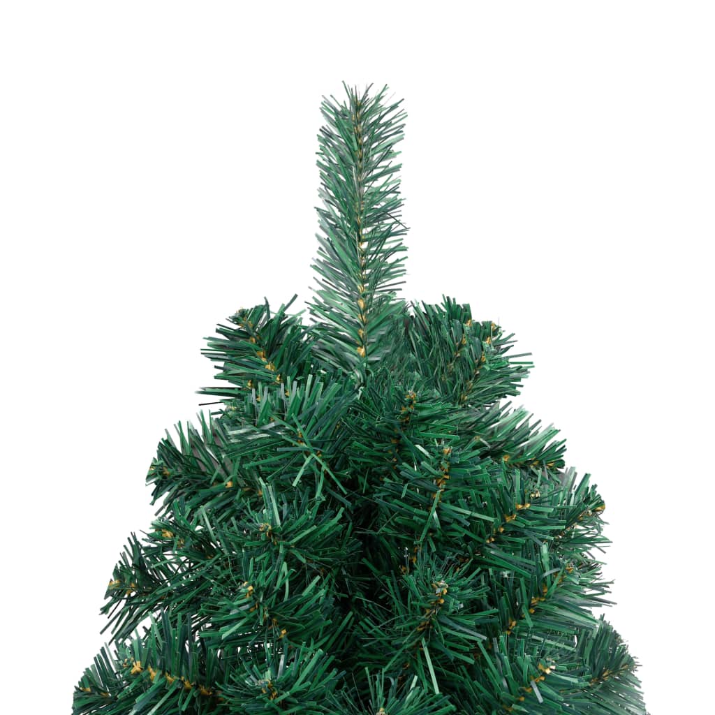 vidaXL Medio árbol de Navidad con luces y bolas verde 210 cm