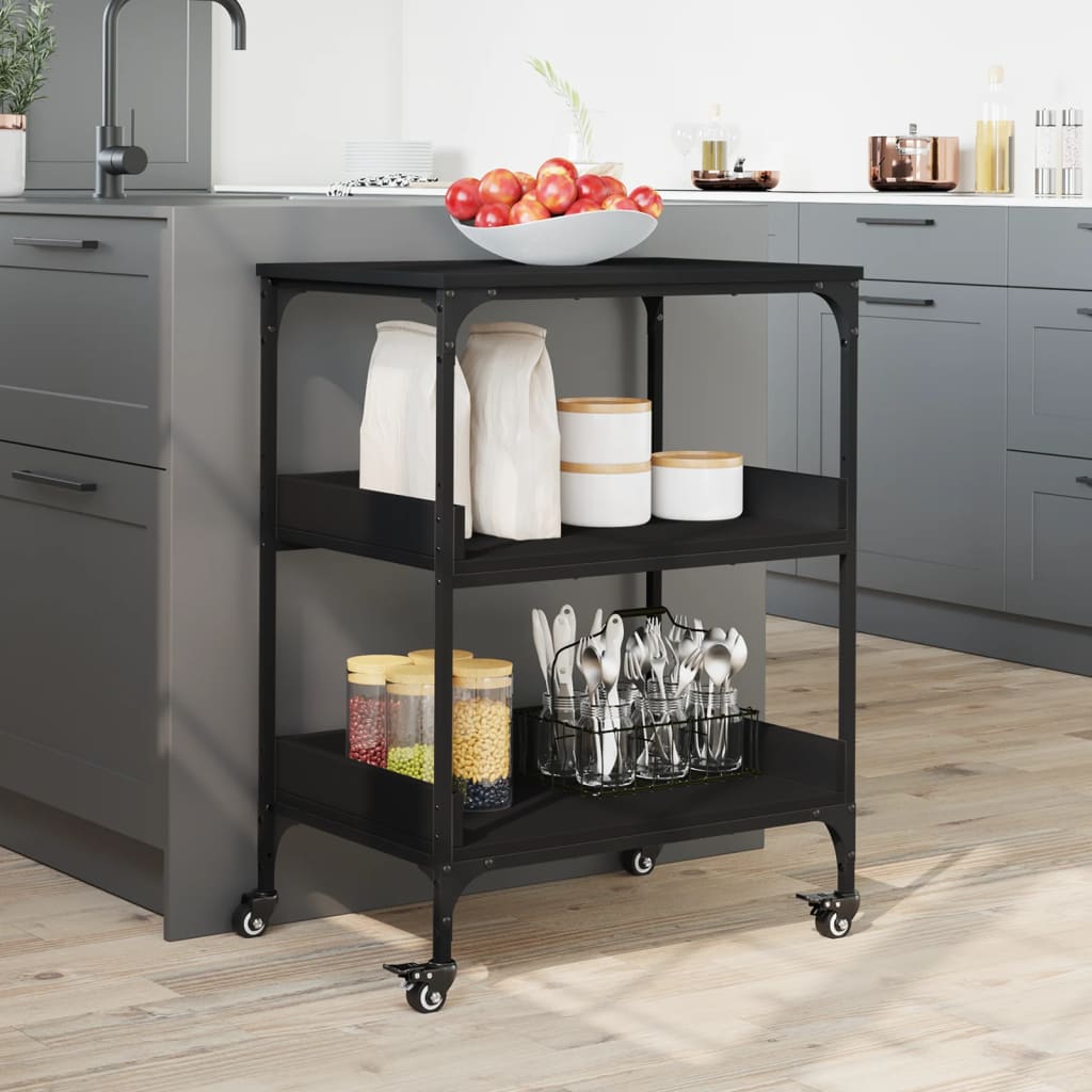 vidaXL Carrito de cocina madera de ingeniería negro 60x41x80,5 cm