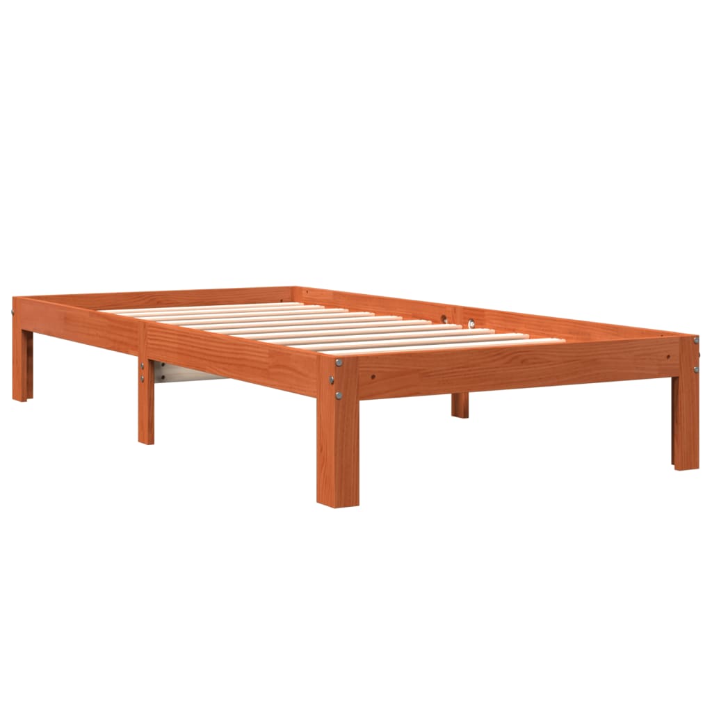 vidaXL Cama sin colchón madera maciza de pino marrón cera 100x200 cm