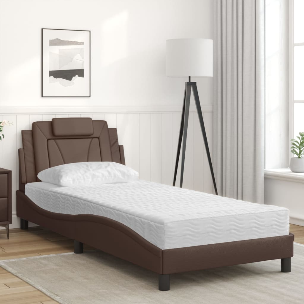 vidaXL Cama con colchón cuero sintético marrón 90x190 cm