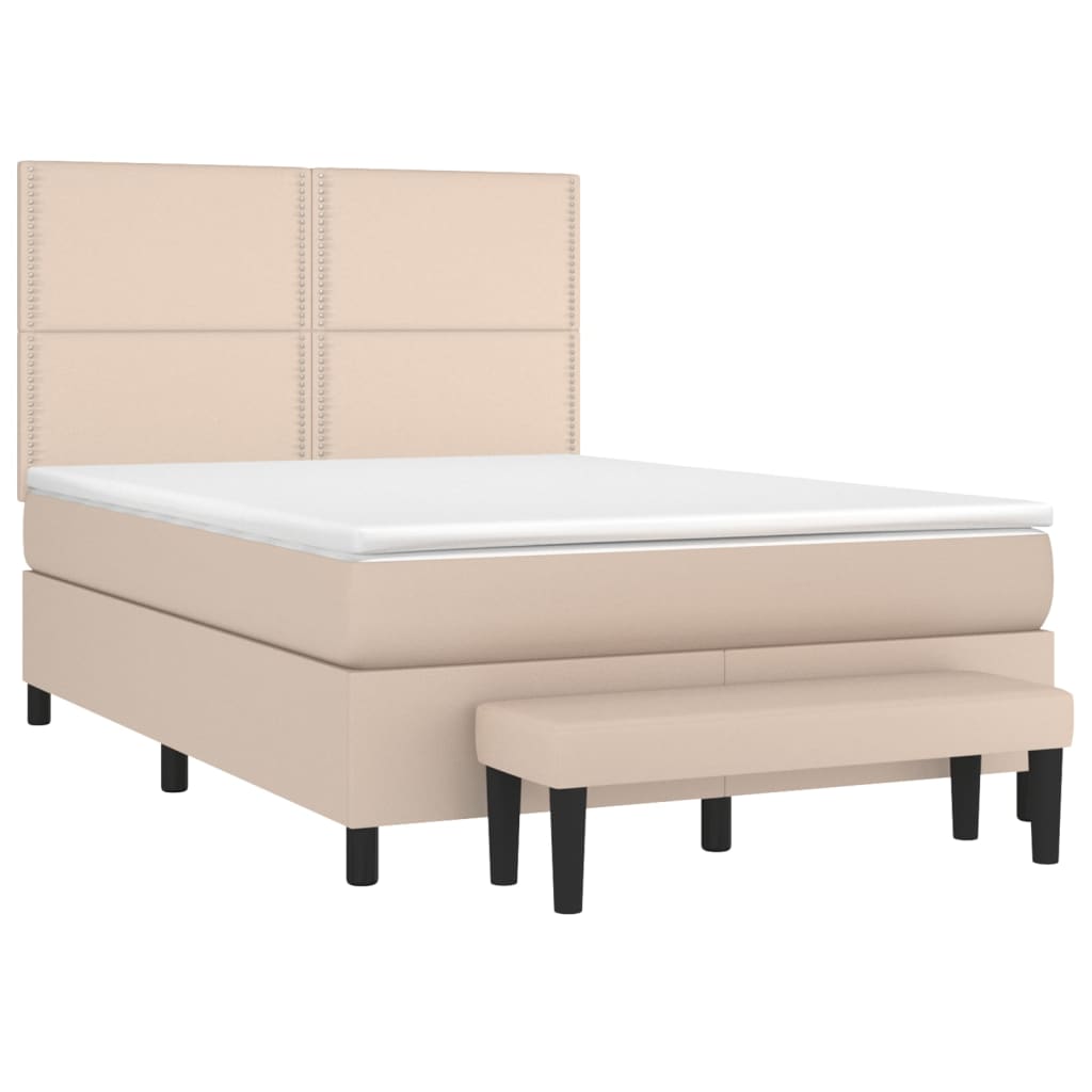 vidaXL Cama box spring con colchón cuero sintético capuchino 140x190cm