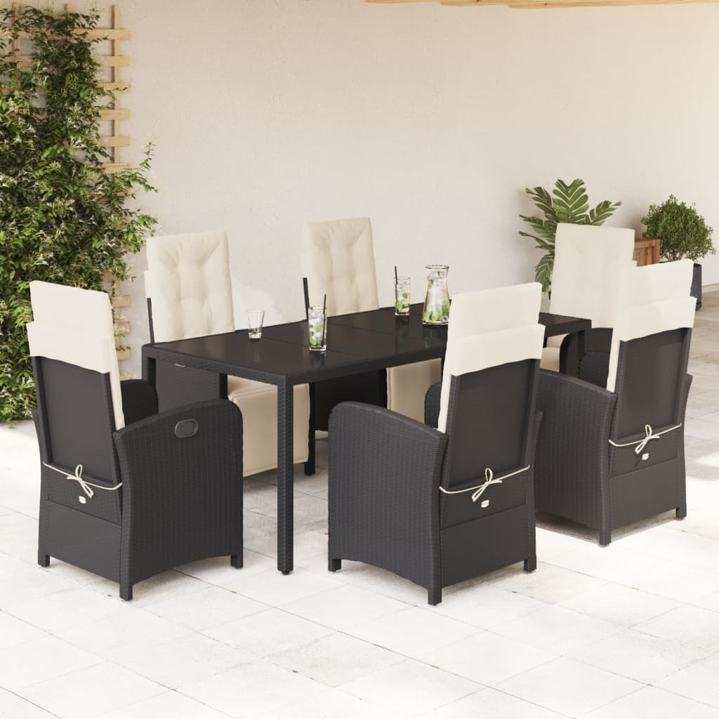 vidaXL Set de comedor de jardín 7 pzas y cojines ratán sintético negro