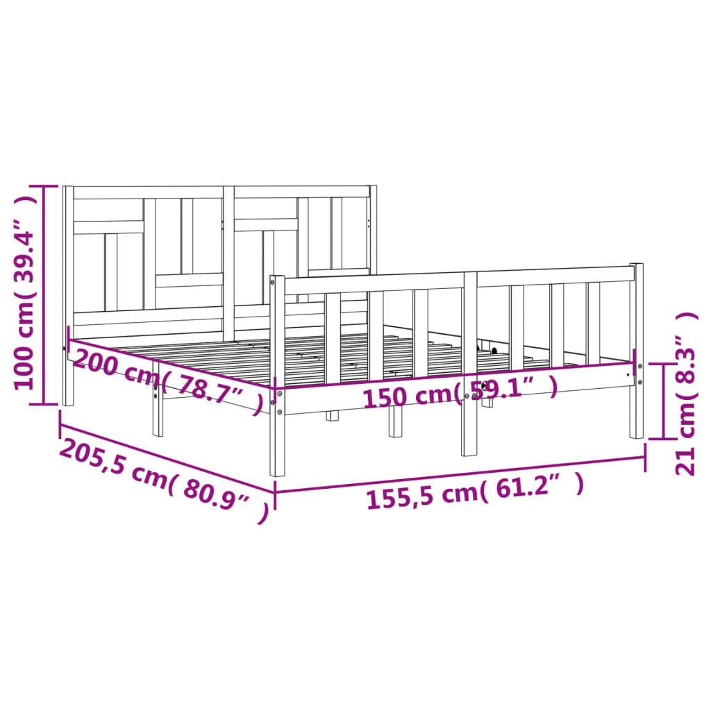 vidaXL Estructura de cama matrimonio con cabecero madera maciza blanco