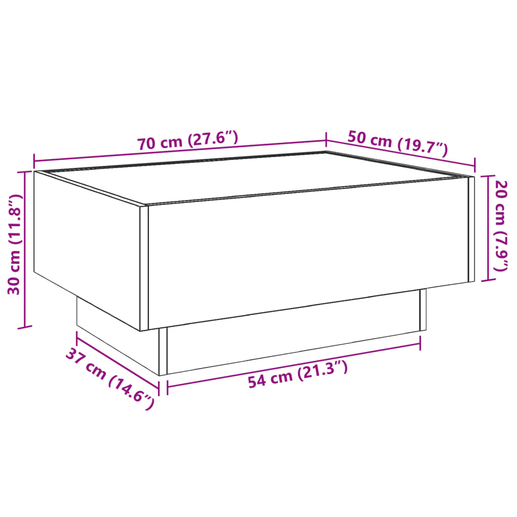 vidaXL Mesa de centro y LED madera ingeniería roble Sonoma 70x50x30 cm