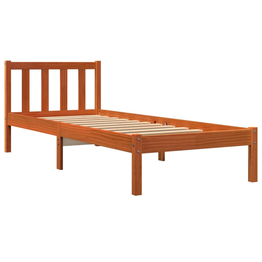 vidaXL Estructura de cama sin colchón madera maciza marrón 75x190 cm