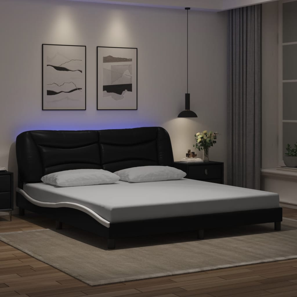 vidaXL Estructura de cama con LED sin colchón negro blanco 180x200 cm