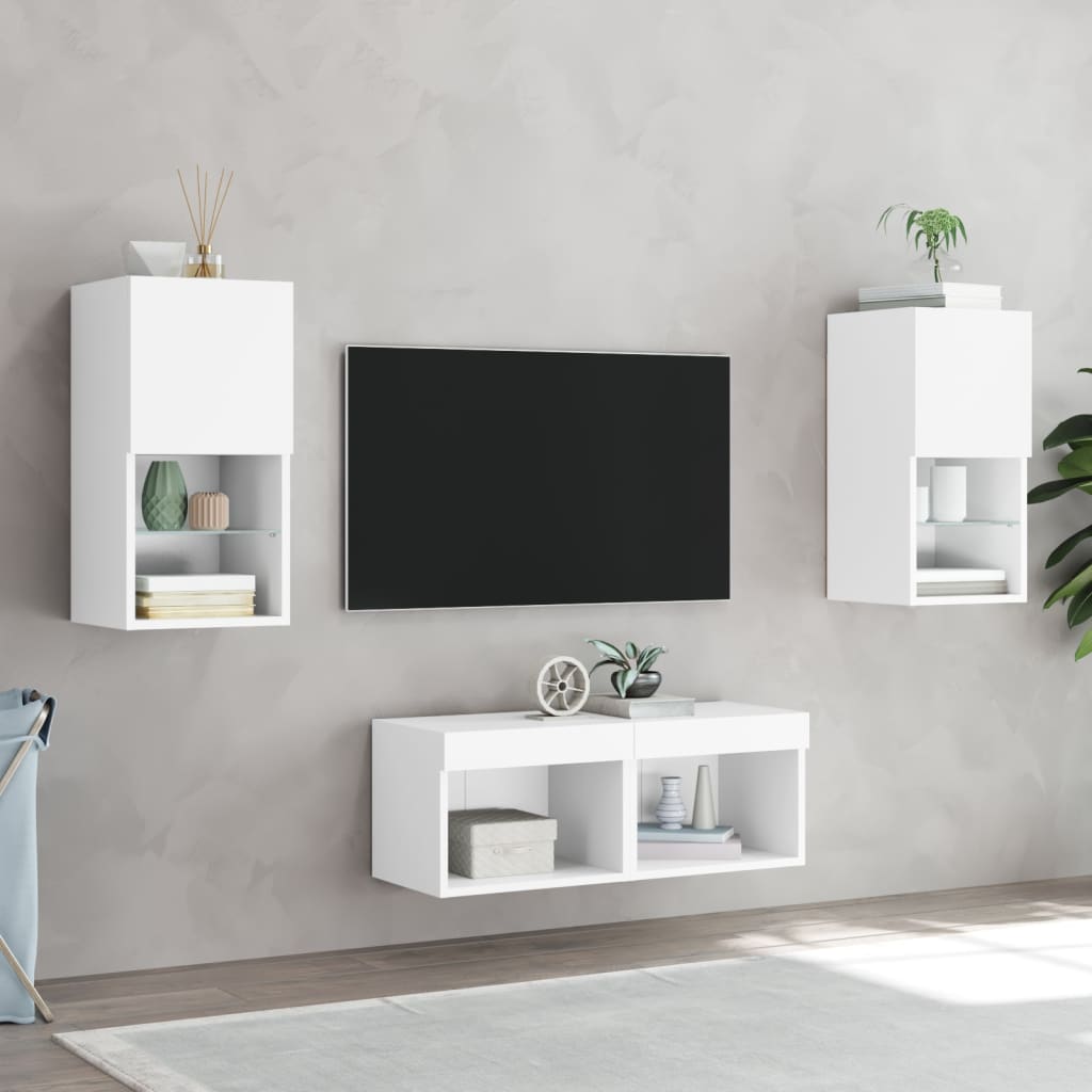 vidaXL Muebles de TV de pared con luces LED 4 piezas blanco