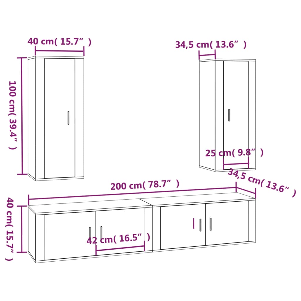 vidaXL Set de muebles para TV 4 pzas madera contrachapada gris Sonoma