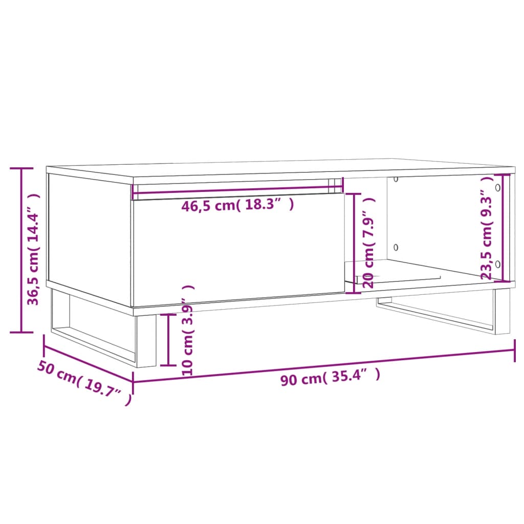 vidaXL Mesa de centro madera contrachapada marrón roble 90x50x36,5 cm