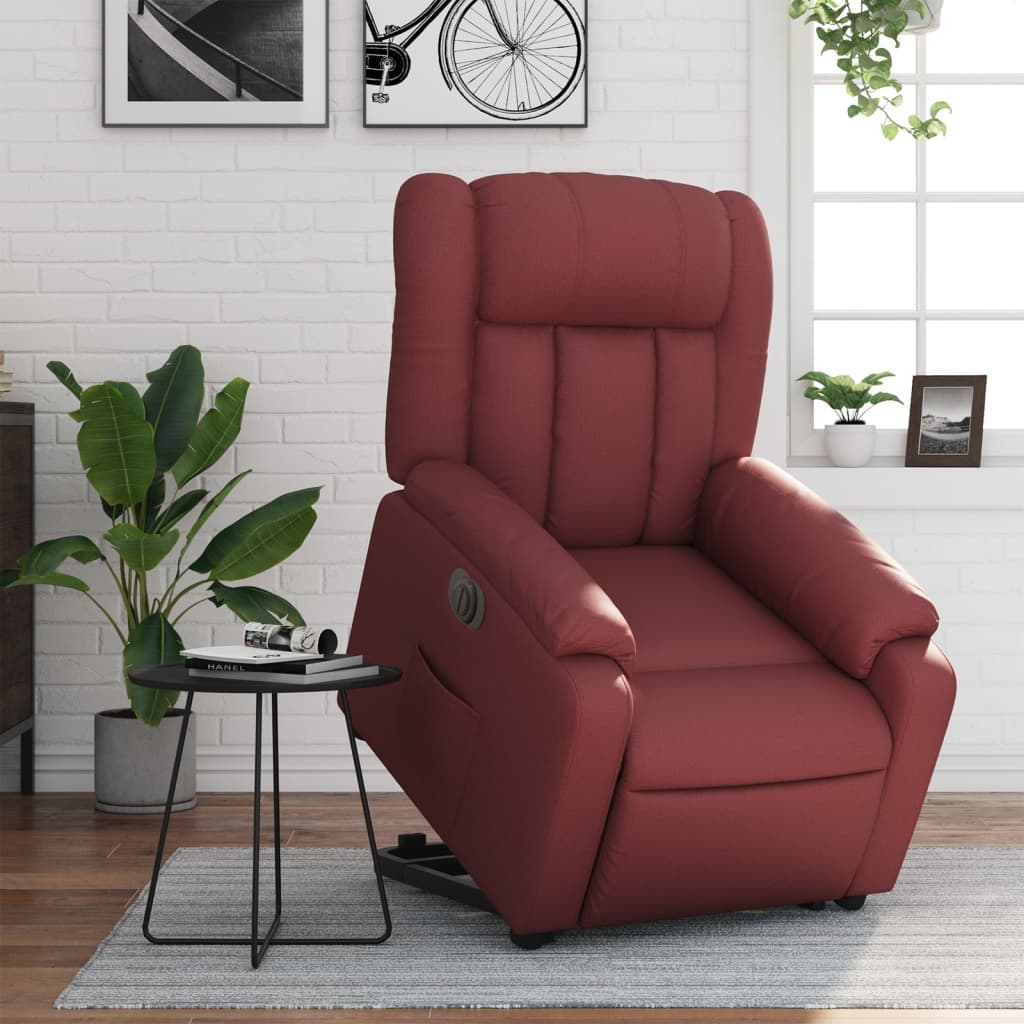 vidaXL Sillón elevable eléctrico cuero artificial rojo tinto