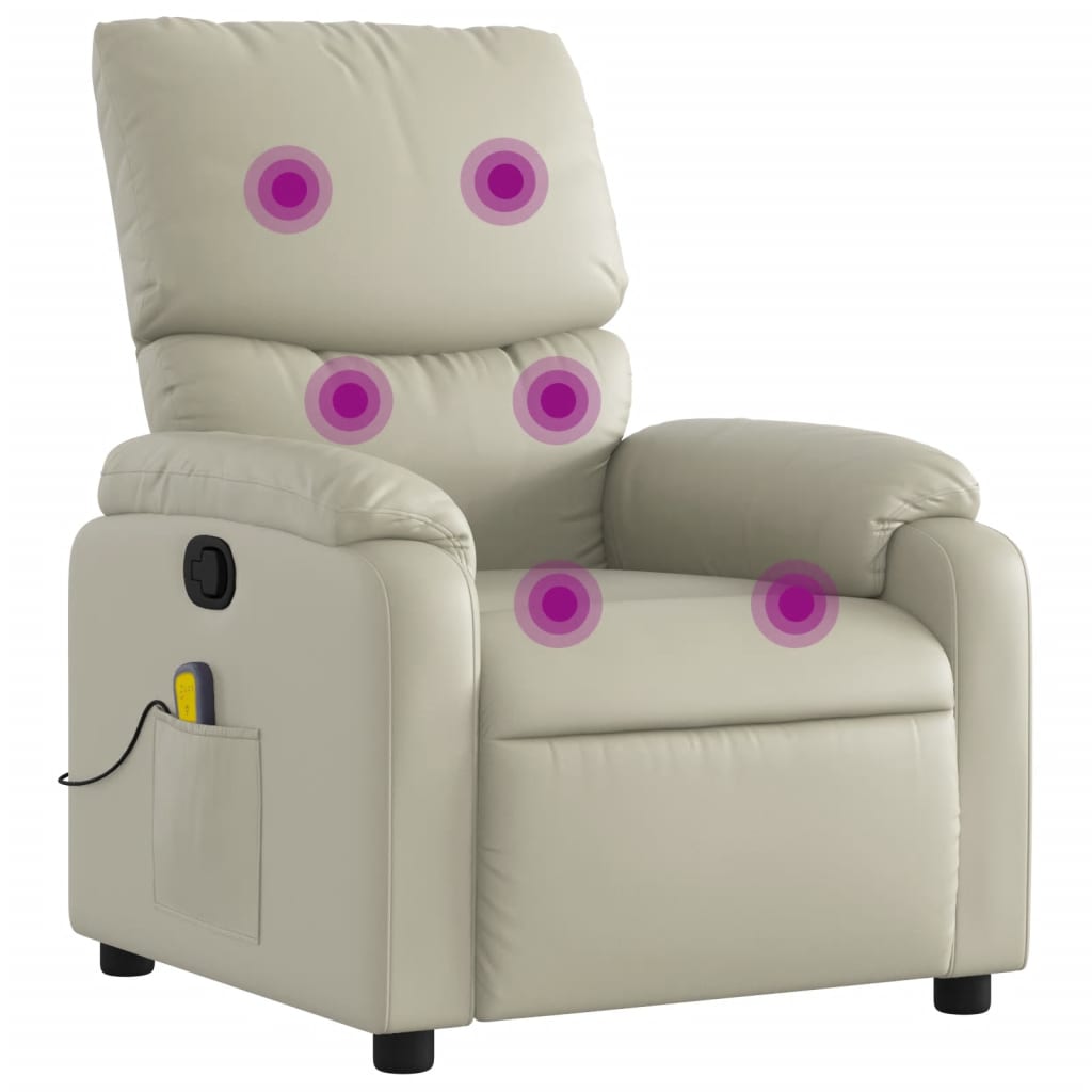 vidaXL Sillón reclinable de masaje cuero sintético crema