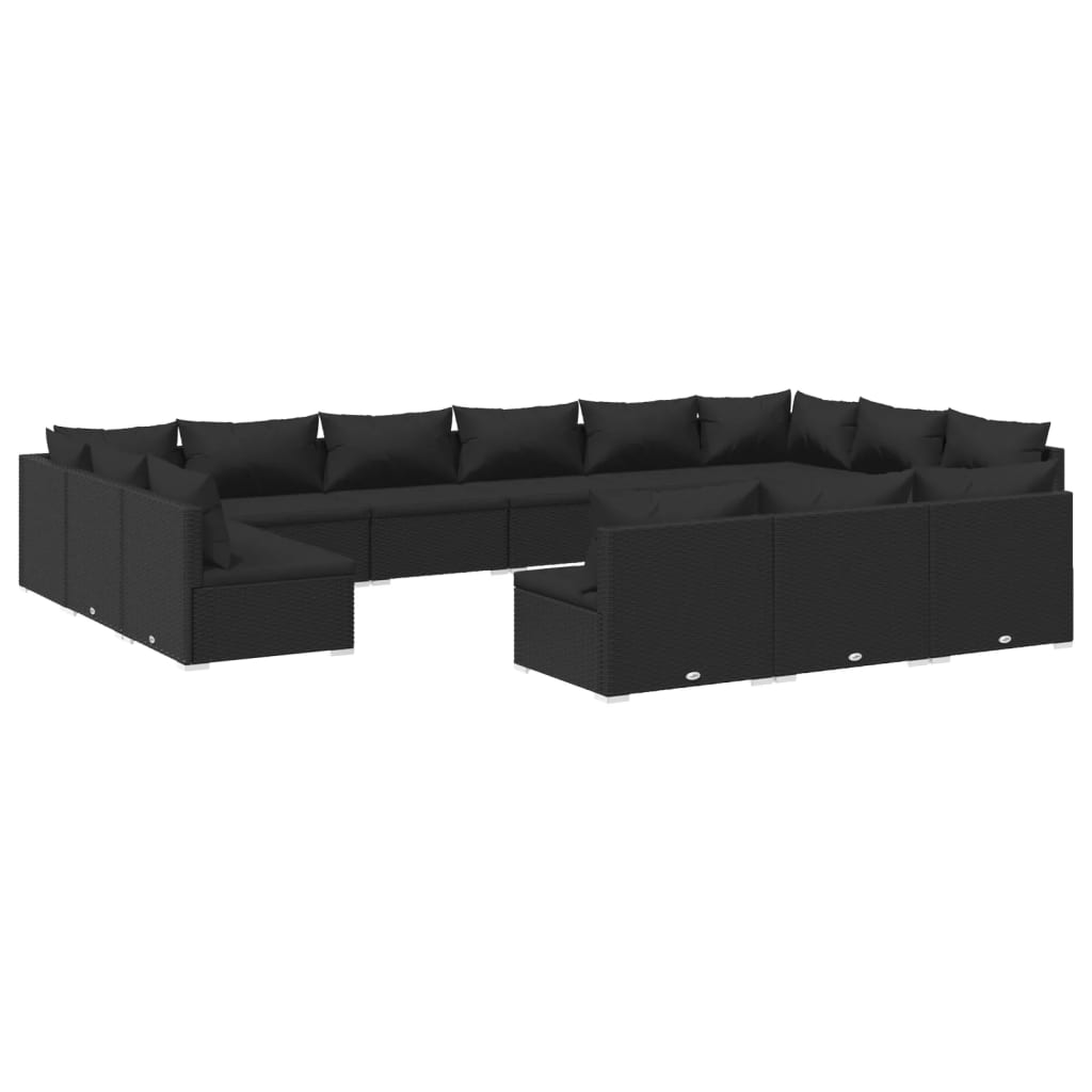 vidaXL Set de muebles de jardín 13 pzas cojines ratán sintético negro