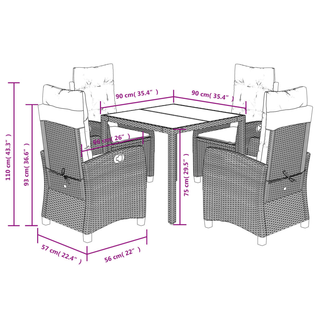 vidaXL Set de muebles jardín 5 pzas con cojines ratán sintético negro