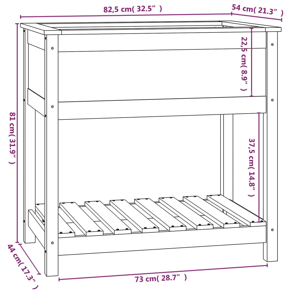 vidaXL Jardinera con estante de madera maciza de pino 82,5x54x81 cm