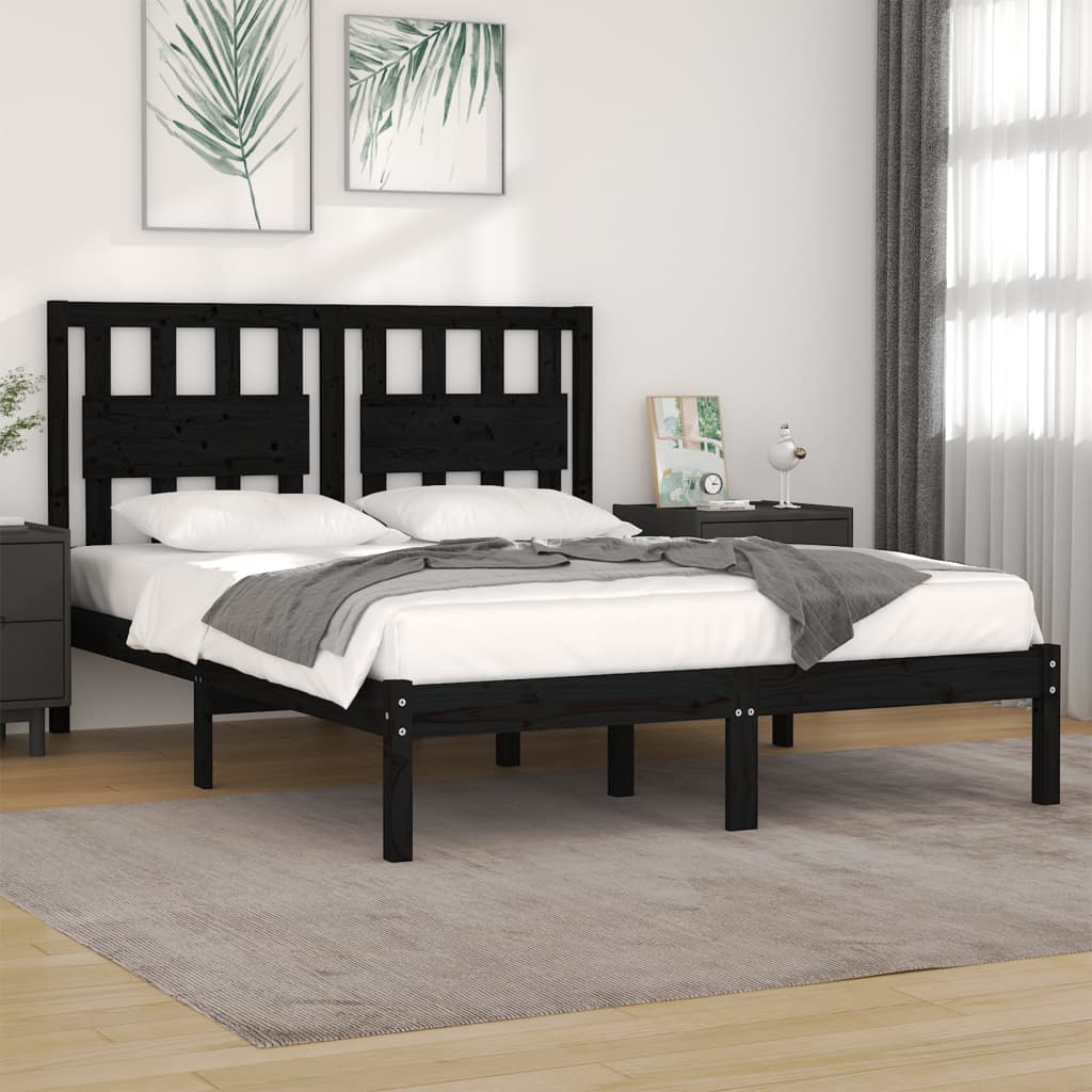 vidaXL Estructura de cama madera maciza pino negra doble 120x190 cm