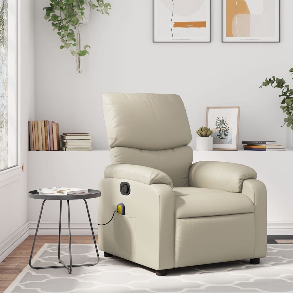 vidaXL Sillón reclinable de masaje cuero sintético crema