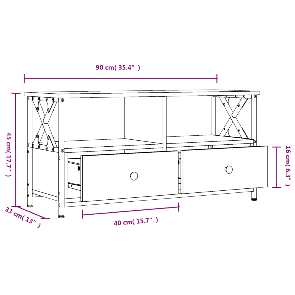 vidaXL Mueble TV hierro y madera contrachapada gris Sonoma 90x33x45 cm