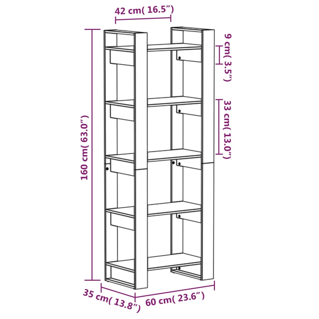 vidaXL Estantería/divisor espacios madera maciza blanco 60x35x160 cm