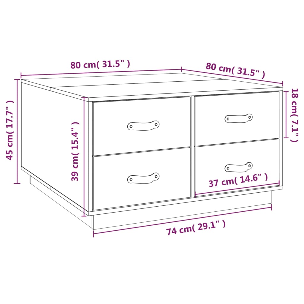 vidaXL Mesa de centro de madera maciza de pino negro 80x80x45 cm