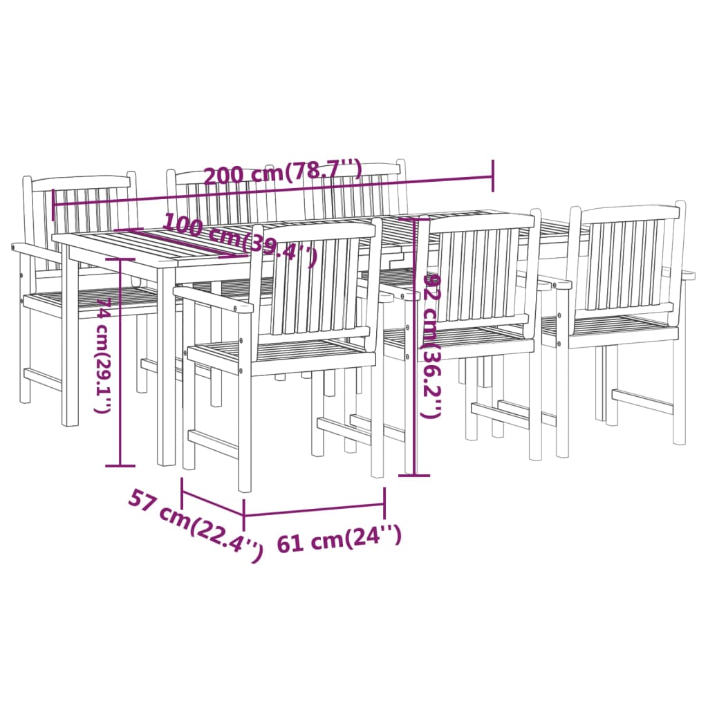 vidaXL Juego de comedor de jardín 7 piezas madera maciza de acacia