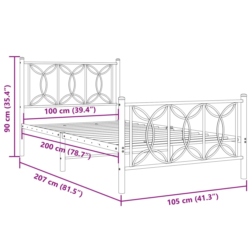 vidaXL Estructura cama sin colchón con estribo metal blanco 100x200 cm