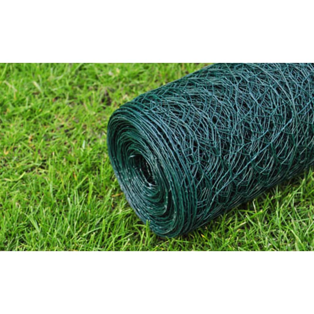 vidaXL Alambrada de gallinero con revestimiento PVC verde 25x0,5 m